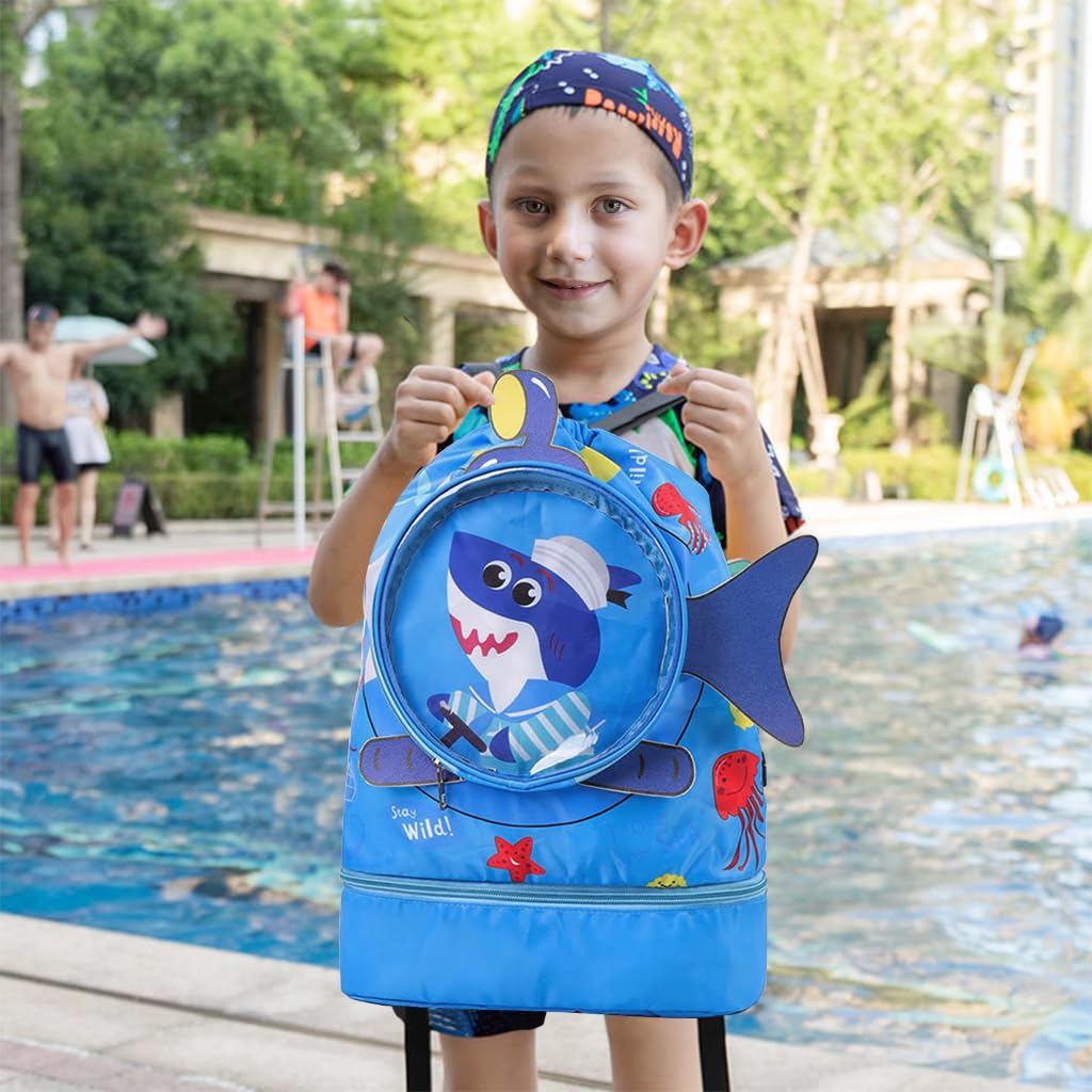 PALAY® Swimming Bag for Kids Cartoonish Print Shoulder Bag for Kids Large Capacity Backpack for Girls Boys Wet Dry Separation Drawstring Bag Beach Bag for Clothes, Swimming Goggles, Shoes, Blue PALAY® Swimming Bag for Kids Cartoonish Print Shoulder Bag for Kids Large Capacity Backpack for Girls Boys Wet Dry Separation Drawstring Bag Beach Bag for Clothes, Swimming Goggles, Shoes, Blue